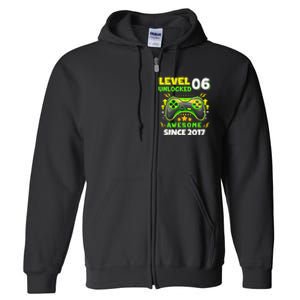 6th Birthday Gifts Level 6 Unlocked 6 Years Old Gamer Cute Full Zip Hoodie