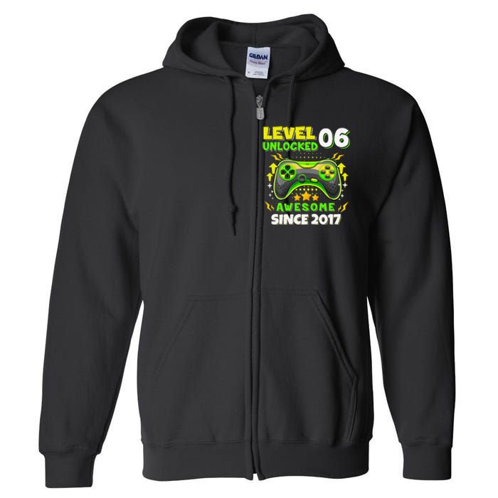 6th Birthday Gifts Level 6 Unlocked 6 Years Old Gamer Cute Full Zip Hoodie