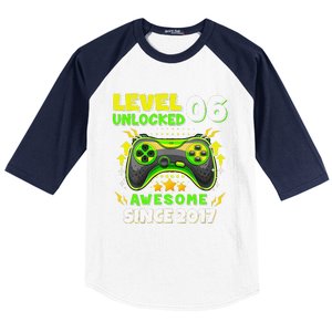 6th Birthday Gifts Level 6 Unlocked 6 Years Old Gamer Cute Baseball Sleeve Shirt