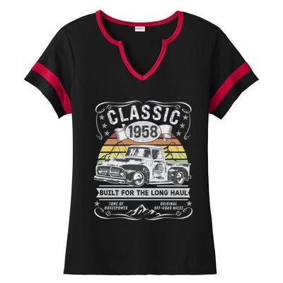 65th Birthday Gift Pickup Truck Born 1958 Gift Ladies Halftime Notch Neck Tee