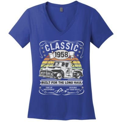 65th Birthday Gift Pickup Truck Born 1958 Gift Women's V-Neck T-Shirt