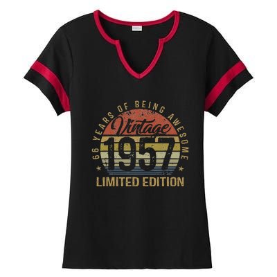 66th Birthday Gift 66 Years Old Vintage 1957 Limited Edition Ladies Halftime Notch Neck Tee