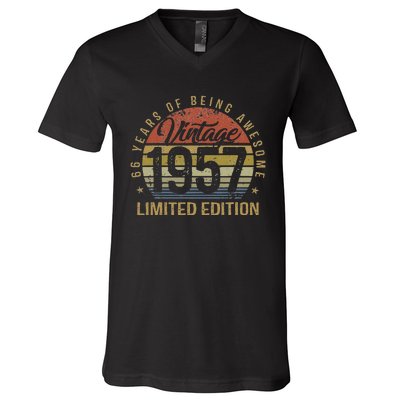 66th Birthday Gift 66 Years Old Vintage 1957 Limited Edition V-Neck T-Shirt