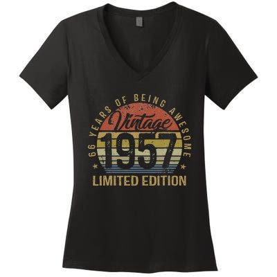 66th Birthday Gift 66 Years Old Vintage 1957 Limited Edition Women's V-Neck T-Shirt