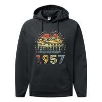 66th Birthday Gift Awesome Since February 1957 66 Year Old Performance Fleece Hoodie