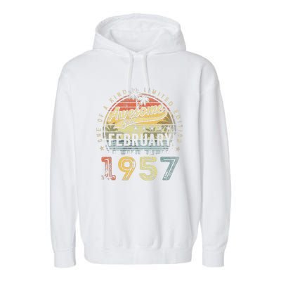 66th Birthday Gift Awesome Since February 1957 66 Year Old Garment-Dyed Fleece Hoodie