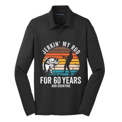 60th Birthday Gift For Fisherman Funny Fishing 60 Bday Silk Touch Performance Long Sleeve Polo