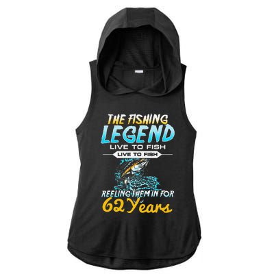 62nd Birthday Gift The Fishing Legend 62 Years Fisherman Ladies PosiCharge Tri-Blend Wicking Draft Hoodie Tank