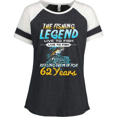 62nd Birthday Gift The Fishing Legend 62 Years Fisherman Enza Ladies Jersey Colorblock Tee