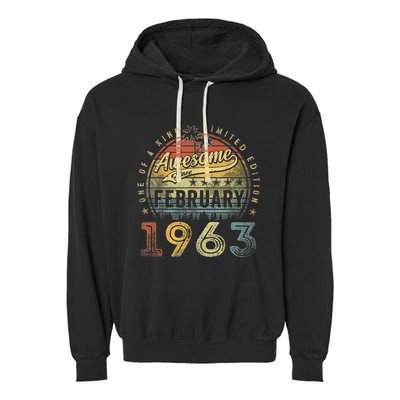 60th Birthday Gift Awesome Since February 1963 60 Year Old Garment-Dyed Fleece Hoodie