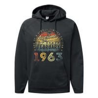 60th Birthday Gift Awesome Since February 1963 60 Year Old Performance Fleece Hoodie