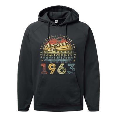 60th Birthday Gift Awesome Since February 1963 60 Year Old Performance Fleece Hoodie