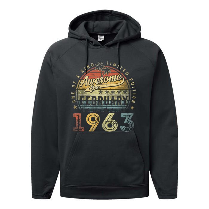 60th Birthday Gift Awesome Since February 1963 60 Year Old Performance Fleece Hoodie