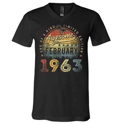 60th Birthday Gift Awesome Since February 1963 60 Year Old V-Neck T-Shirt