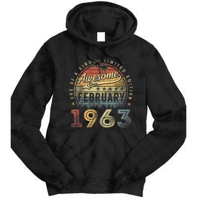 60th Birthday Gift Awesome Since February 1963 60 Year Old Tie Dye Hoodie