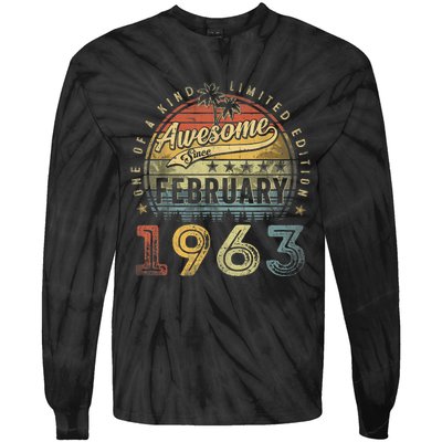 60th Birthday Gift Awesome Since February 1963 60 Year Old Tie-Dye Long Sleeve Shirt