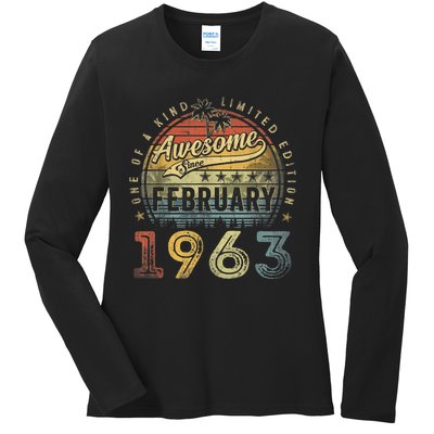 60th Birthday Gift Awesome Since February 1963 60 Year Old Ladies Long Sleeve Shirt