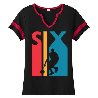 6th Birthday Gift Six Vintage Basketball 6 Year Old Ladies Halftime Notch Neck Tee