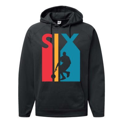 6th Birthday Gift Six Vintage Basketball 6 Year Old Performance Fleece Hoodie