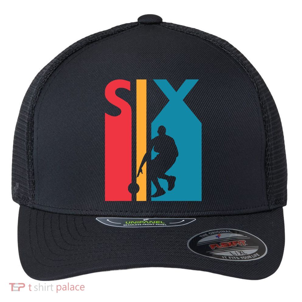 6th Birthday Gift Six Vintage Basketball 6 Year Old Flexfit Unipanel Trucker Cap