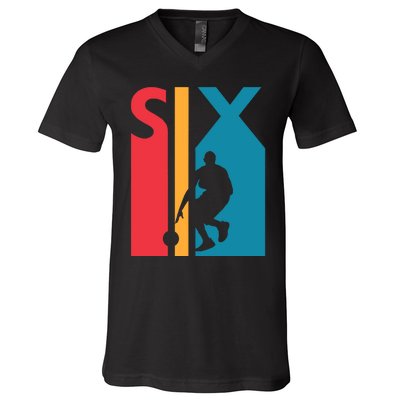 6th Birthday Gift Six Vintage Basketball 6 Year Old V-Neck T-Shirt