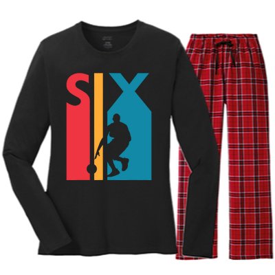 6th Birthday Gift Six Vintage Basketball 6 Year Old Women's Long Sleeve Flannel Pajama Set 