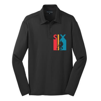 6th Birthday Gift Six Vintage Basketball 6 Year Old Silk Touch Performance Long Sleeve Polo