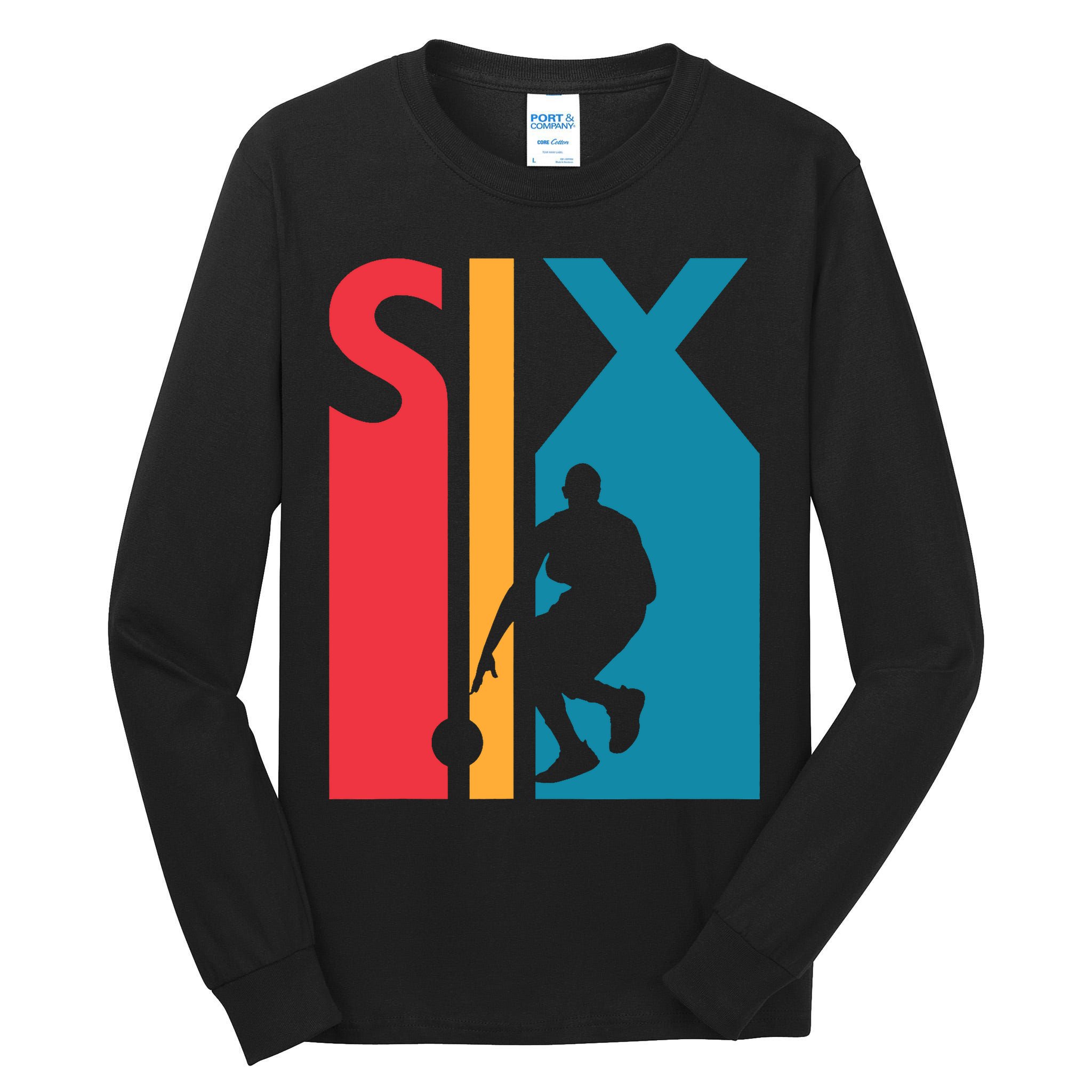 6th Birthday Gift Six Vintage Basketball 6 Year Old Tall Long Sleeve T-Shirt