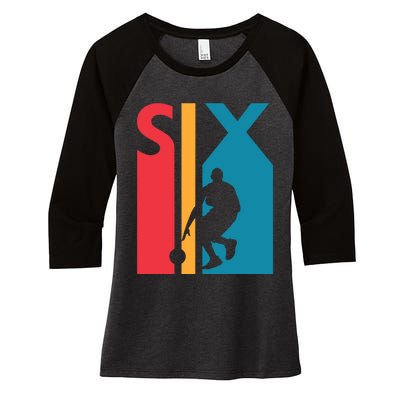 6th Birthday Gift Six Vintage Basketball 6 Year Old Women's Tri-Blend 3/4-Sleeve Raglan Shirt