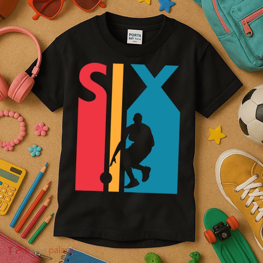 6th Birthday Gift Six Vintage Basketball 6 Year Old Kids T-Shirt