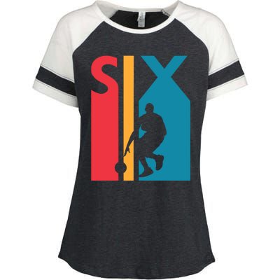 6th Birthday Gift Six Vintage Basketball 6 Year Old Enza Ladies Jersey Colorblock Tee