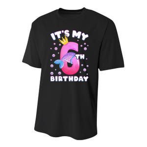 6th Birthday Girl Mermaid Fin Number 6 Youth Performance Sprint T-Shirt