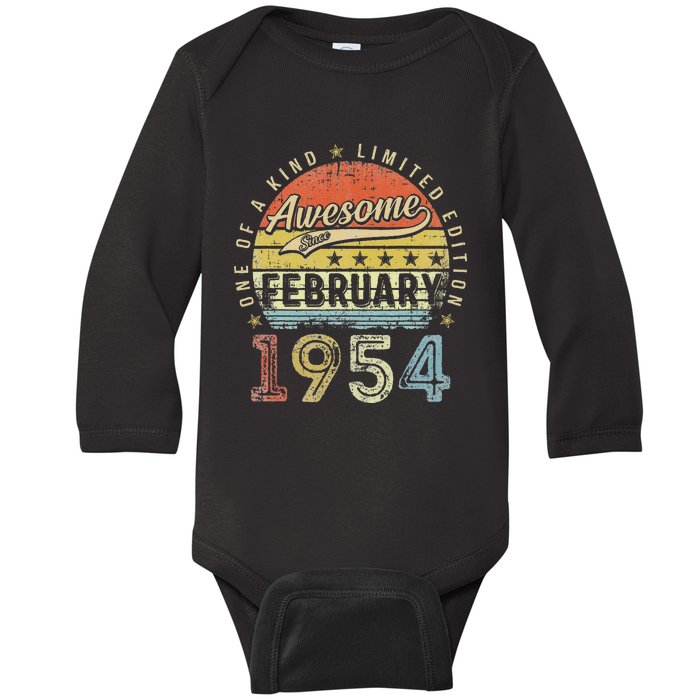 69th Birthday Gift Awesome Since February 1954 69 Year Old Baby Long Sleeve Bodysuit