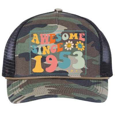 69th Birthday Gifts Awesome Since 1953 69 Years Old Groovy Retro Rope Trucker Hat Cap