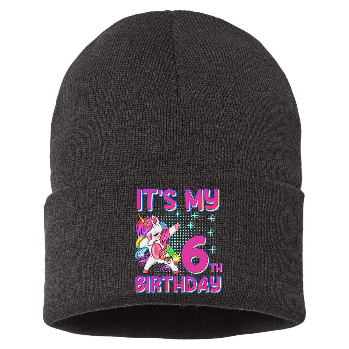 6th Birthday Girl Unicorn Six Year Old Sustainable Knit Beanie