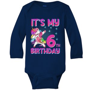 6th Birthday Girl Unicorn Six Year Old Baby Long Sleeve Bodysuit