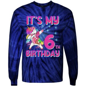 6th Birthday Girl Unicorn Six Year Old Tie-Dye Long Sleeve Shirt