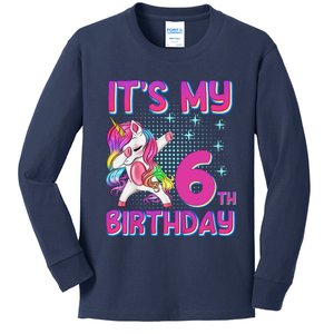 6th Birthday Girl Unicorn Six Year Old Kids Long Sleeve Shirt