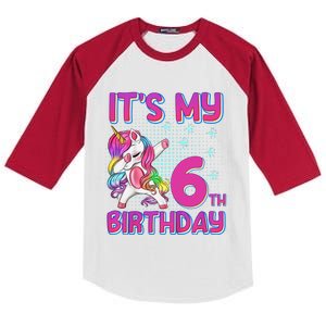 6th Birthday Girl Unicorn Six Year Old Kids Colorblock Raglan Jersey