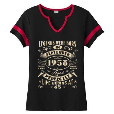 65th Birthday Gift 65 Years Old Legends Born September 1958 Ladies Halftime Notch Neck Tee