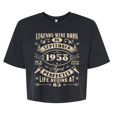 65th Birthday Gift 65 Years Old Legends Born September 1958 Bella+Canvas Jersey Crop Tee