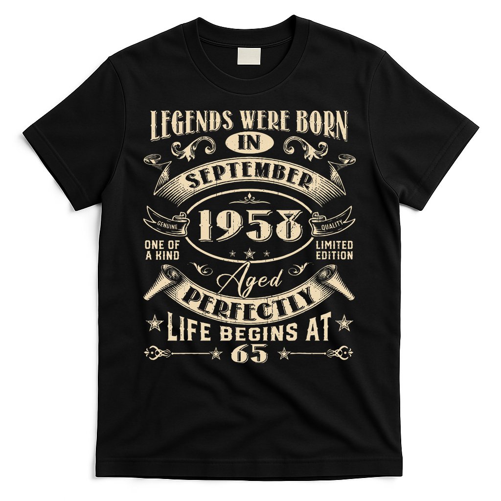 65th Birthday Gift 65 Years Old Legends Born September 1958 T-Shirt