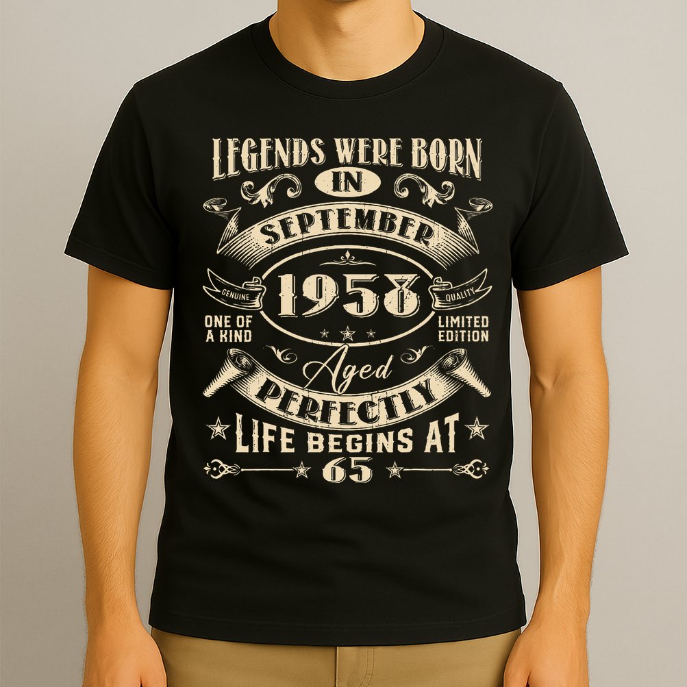 65th Birthday Gift 65 Years Old Legends Born September 1958 T-Shirt