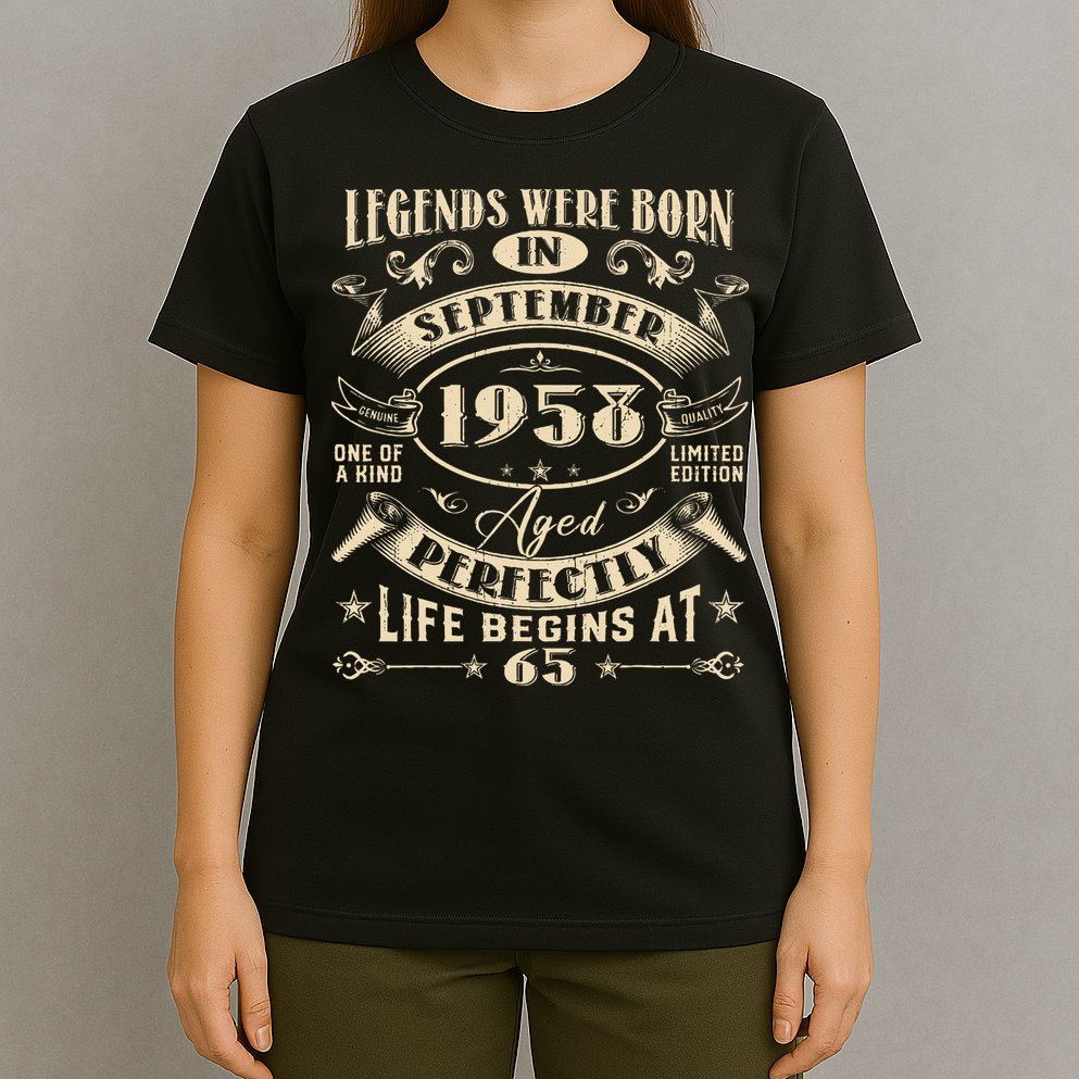 65th Birthday Gift 65 Years Old Legends Born September 1958 T-Shirt