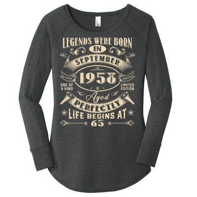 65th Birthday Gift 65 Years Old Legends Born September 1958 Women's Perfect Tri Tunic Long Sleeve Shirt