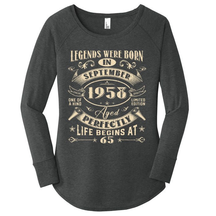 65th Birthday Gift 65 Years Old Legends Born September 1958 Women's Perfect Tri Tunic Long Sleeve Shirt