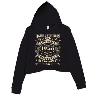 65th Birthday Gift 65 Years Old Legends Born September 1958 Crop Fleece Hoodie