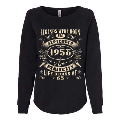 65th Birthday Gift 65 Years Old Legends Born September 1958 Womens California Wash Sweatshirt