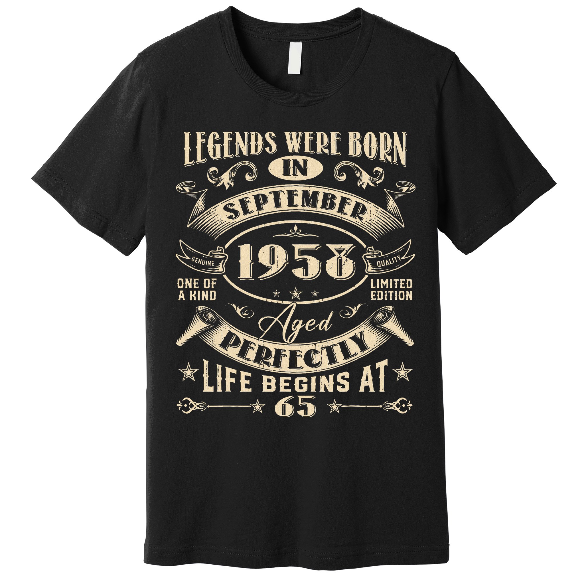 65th Birthday Gift 65 Years Old Legends Born September 1958 Premium T-Shirt