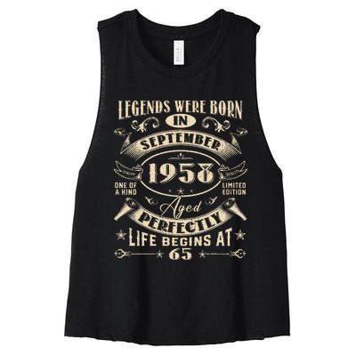 65th Birthday Gift 65 Years Old Legends Born September 1958 Women's Racerback Cropped Tank